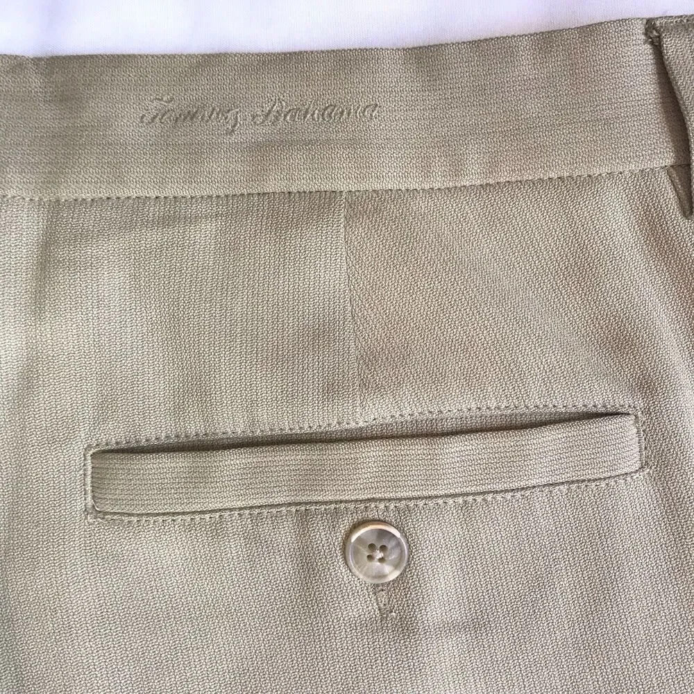 Tommy Bahama Chino Shorts SZ 34 Khaki Beach Resort Golf Casual 100% Silk Preppy